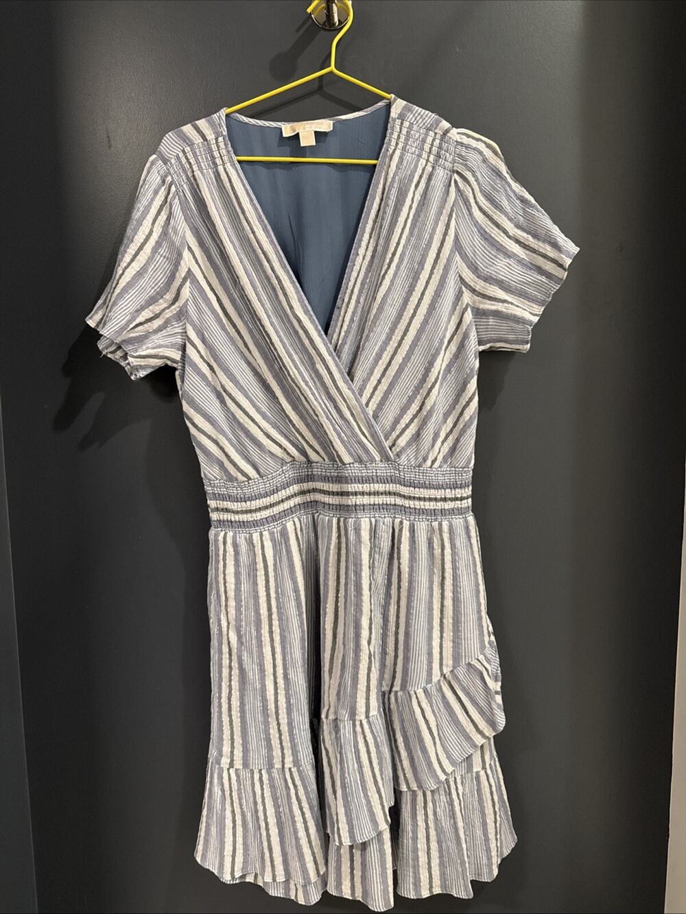 Michael Kors Stripe Faux Pull-on Wrap Romper Womens Plus Size 0X Gray Chambray